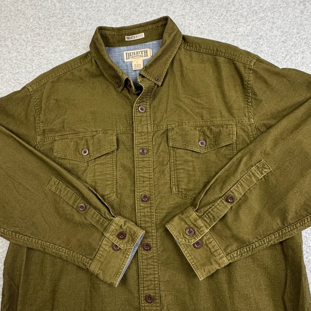 Duluth Trading Co Untucked Shirt Mens Large Corduroy Check Relaxed Fit Rugged